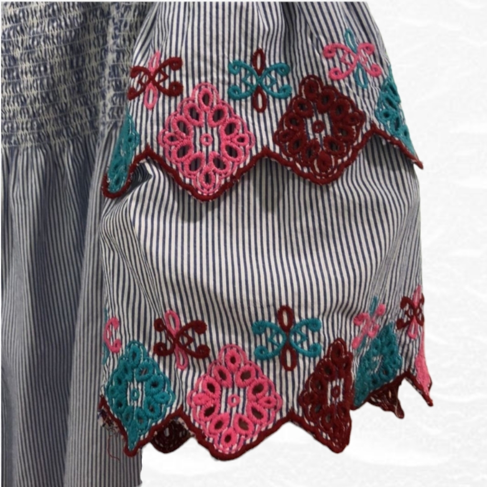 Loft Off-Shoulder Striped Top with 3/4 Embroidered Sleeves - Picture 4 of 4